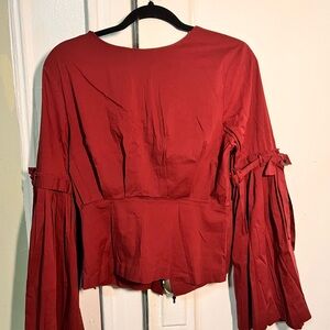 Catherine Malandrino Red Pleated Sleeve Blouse size L